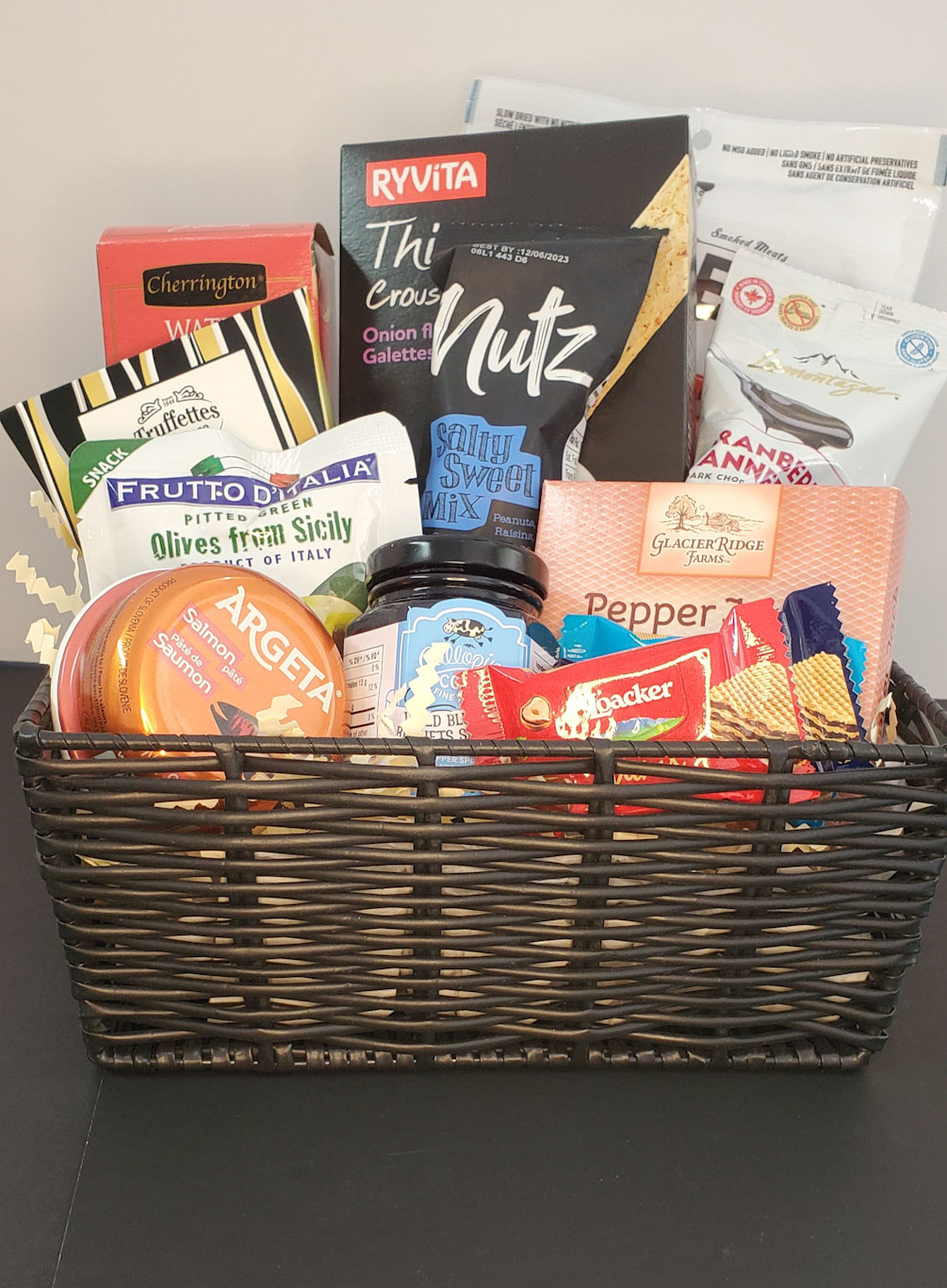 Gift basket with savory snacks
